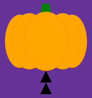 The pumpkin so far, with two black triangles (eyes) centred underneath, one under the other