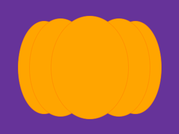 Five orange ovals arranged in a way that creates a pumpkin shape: two at the back, two nearer the front that overlap with the back ones and one in front