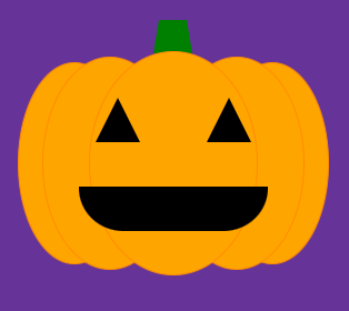 The jack-o-lantern is taking shape - we now have a pumpkin shape with black triangle eyes and a wide black smile