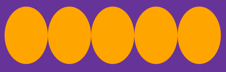 Five orange ovals in a row on a purple background